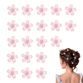 20pcs Mini Rhinestone Flower Hair Pins Cute Hairpins Flower Hair Pins Exquisite Small Hair Accessories Suitable for Photography Daily Party Wedding (Pink)