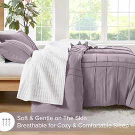 Comfort Spaces Purple King Comforter Set - 3 Piece Pintuck Pleated Bedding Set, All Season Lightweight, Extra Soft Pre-Washed Microfiber Bed Set, Shams