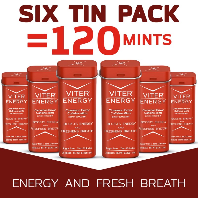Viter Energy Caffeine Mints (120 Pieces) - 40mg Caffeine, Sugar