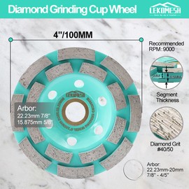 Diamond Grinding Wheel 100 mm Double Row Diamond Cup Wheel for Concrete, Granite, Marble, Masonry, Concrete Grinding Cup LEKOMESH