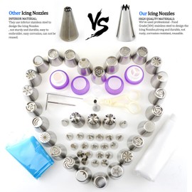 GEMLON Russian Piping Tips for Cake Decorating, 88Pcs Extra Large Flower Piping Tips Set Floral Icing Nozzles, Cupcake Decorating Kit with Steel Frosting Tips Pastry Tips Baking Decorating Supplies and Tools