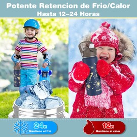 BSMKD Botella de Agua para Niños, Botella de Acero Inoxidable para Niños y Niñas, 18oz Termo de Agua Aislada Reutilizable con 2 Pajitas, 100% A Prueba de Fugas, para Escuela (Azul Oscuro)