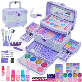 Kinderschminke Set Mädchen Schminkkoffer Mädchen - 57 PCS Waschbar Schminke Kinder Make Up Set Mädchen Spielzeug,Prinzessin Weihnachts Geburtstags Geschenke für Mädchen 4 -12 Jahre (Hellviolett)