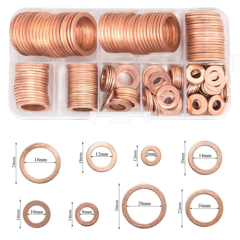 Sutemribor 150PCS 8 Sizes Copper Metric Sealing Washers Flat Washers