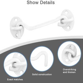 Bolatus Pack of 2 Storm Hooks, Cabin Hooks, Stainless Steel Window Hooks with Eyelet, Plates, Gate Hooks, Door Hooks, Window Latch for Doors, Garage Door, Window, Catch Cabin Door (100 mm, White)