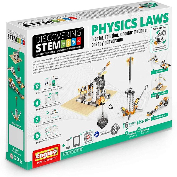 Engino ENG-STEM902 Physics Laws-Inertia, Friction, Circular Motion and Energy Conservation Building Set (118 Piece)