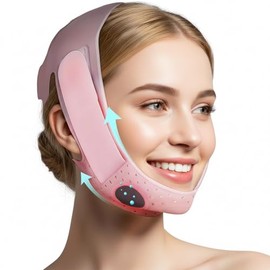 Faja Papada Facial Reutilizable, Correa Facial para V-Lifting Facial con Banda Ajustable, Reductor de Papada para Dormir y Uso Diario, Elástica y Respirable para Mujer (Rosa)