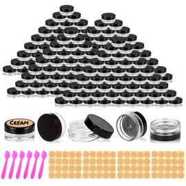 200 pcs 3g Round Clear Sample Containers Plastic Mini Sample Jars with Lids for Creams, Powders, Glitters, 3ml Lip Balm Containers with Spatulas Labels