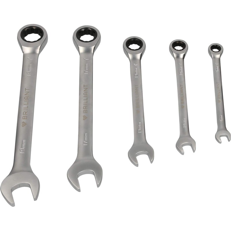 BRILLIANT TOOLS BT013005 Ratchet Ring Spanner Set, 5 Pieces [Powered
