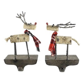 Gerson Woodland Reindeer with Plaid Scarves Cast Iron Stocking Holders - Set of 2
