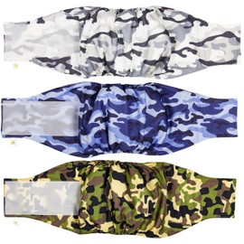 Pet Magasin Male Dog Belly Manner Band Wraps Nappies (3 Pack) (Large, Camo)