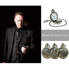 SEWOR Japan Quartz Movement Pocket Watch with Double Chain (Metal & Leather) (Eagle)