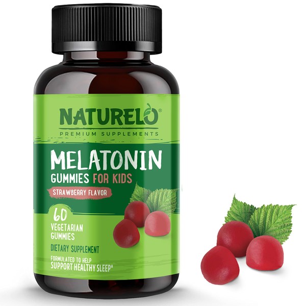 NATURELO Melatonin Gummies for Kids – Non-GMO, Gluten-Free, Soy Free - Strawberry Flavor - Gentle Sleep Supplement - 60 Vegetarian Gummies