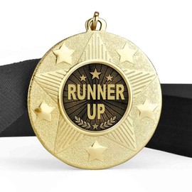TROPHIESPLUSMEDALS | Runner Up Medal with Ribbon | 50mm Gold Metal Award | Perfect Medals for Sports, Competitions, Academic Achievements, and Recognition Events
