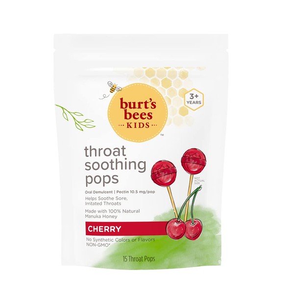 Burts Bees Cherry Throat Soothing Pops, 15 CT