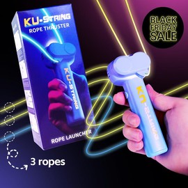 The Glow-In-The-Dark String Shooter Toy w/ Dual Built-in UV Blacklights - Fun Adult & Kids Rope Launcher Gift - Viral Fidget Toy Gadget - Music Festival Rave Dance Accessory - Specification: Bule