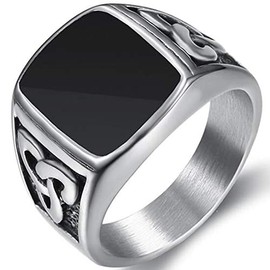 Stainless Steel Irish Celtic Knot Black Enamel Signet Ring (Z+1)