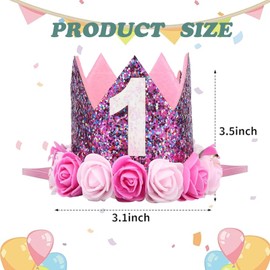 1pcs First birthday decorations girl, 1st birthday hat, 1st birthday crown, Baby Girls 1st Birthday Hat Princess Girls 1 Years Birthday Crown, Baby Crown Princess Crowns Crystal Hat First Birthday