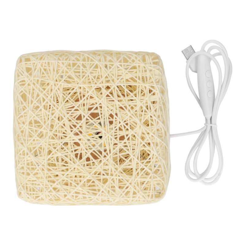 Rattan Table Lamp with LED Bulb USB Powered Decorative Hand