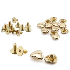JCBIZ 12pcs Small Metal Heart Shape Decoration Screwback Stud Rivets for Belt Clothes Purse Handbag Leather Craft DIY Handmade Accessories(Gold)