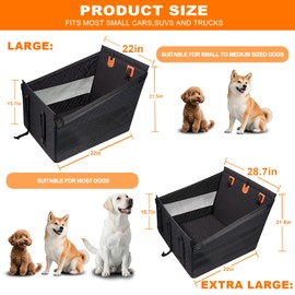 Dog Car Seat for Large Medium Dogs with Seat Belt, Back Seat Extender for Dogs, Waterproof Dog Car Seat Cover for Backseat, Pet Bed for Cars Hammock with Storage Pocket (Black)