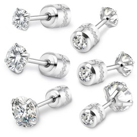 Stud Surgical Stainless Steel Earrings Screw Back Pear Jewel Reversible for Both Ears Women Men
