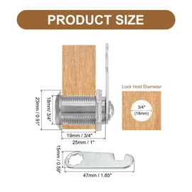 PATIKIL Cabinet Drawer Lock with Keys 3 Pcs 1" (25mm) Keyed Different Zinc Alloy Security Lock Cylinder Cam for Door Cupboard Household Mailbox Office Silver
