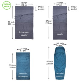 Browint Silk Sleeping Bag Liner, Silk Sleep Sack, Extra Wide 87"x43" & 87“x34”, Lightweight Travel Sheet for Hotels, Envelop Style 73“x34”, Hooded Mummy 87“x34”, More Colors, Reinforced Gussets
