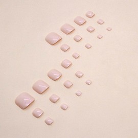 Aurora White Press on Toenails Short Square Fake Toe Nails Shiny Pearl Design Glossy False Toe Nails Reusable Full Cover Artificial Acrylic Toenails for Women Girls Manicure 24Pcs