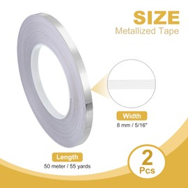 PATIKIL Metalized Polyester Film Tape 5/16 Inch x 55 Yards, 2 Pack Metallic Decor Tape Brushed Silver Adhesive Mirror Tape for Detailing Accent Wall Graphic Arts Boat Trim Walls