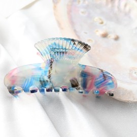 Large Iridescent Hair Claw Clip, Pastel Pink and Purple, Translucent Design (blue)