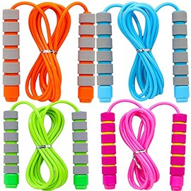 4 Pack Adjustable Soft Skipping Rope with Skin-Friendly Foam Handles for Kids, Children, Students and Adults, Fitness Jump Rope For Outdoor, Party Favor, Exercise Activity (pink+blue+green+orange)