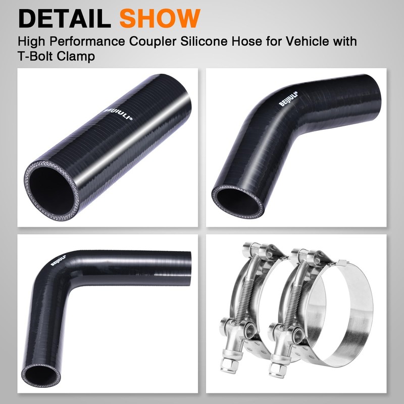 BEIJIULI 2" ID 4" Leg Length Silicone Coupler Hose with