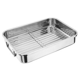 CookSpace (TM) Large Stainless Steel Roasting Pan with Stainless Steel Racks (37cm x 28cm x 6cm)