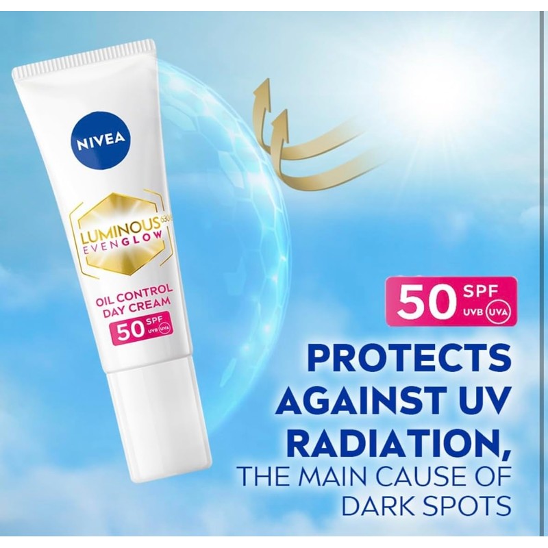 NIVEA Luminous 630 Even Glow Day Cream, Oil Control, SPF50,