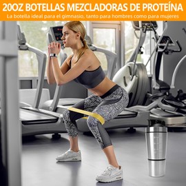 DAQI 600ML Botella para Proteina de Coctelera, Vaso Proteina Shaker de Acero Inoxidable con Almacenamiento de Proteina Desmontable y Mezclador, Botella Coctelera para Fitness y Deportes