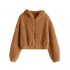 ZAFUL Women's Hooded Zip Up Faux Shearling Fluffy Teddy Jacket