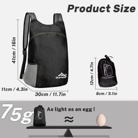 WADY Ultra Lightweight Foldable Hiking Backpack - Water Resistant Light Daypack for Camping Essentials & Outdoor Adventures (Black)