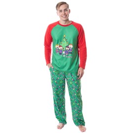 INTIMO Peanuts Mens' Christmas Holiday Season Sing Along Sleep Pajama Set (X-Small) Green