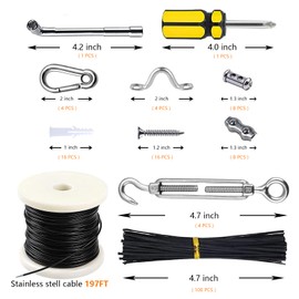 Merkaunis String Lights Hanging Kit with 197Ft Nylon Coated, 304 String Light Cable, Shade Sail Hardware kit, Outdoor Light Guide Wire for Patio, Backyard, Outside Decoration