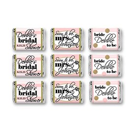 Bridal Shower Soon to be Mrs. Mini Candy Bar Wrappers for Miniature Chocolate Bar Favors in Blush Pink and Gold - for Bridal Shower, Wedding (Set of 40) Chocolates Not Included