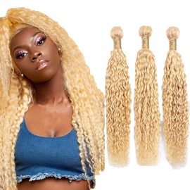 Fabimiya 14 16 18 Inch Bundles Human Hair Blonde 613# Jerry Curly Human Hair Bundles Unprocessed Soft Sewn In Hair with Double Weft for Black Women