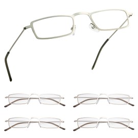 GUD Reading Glasses 5 Pairs Lightweight Rectangular Readers Women Men (Silver)