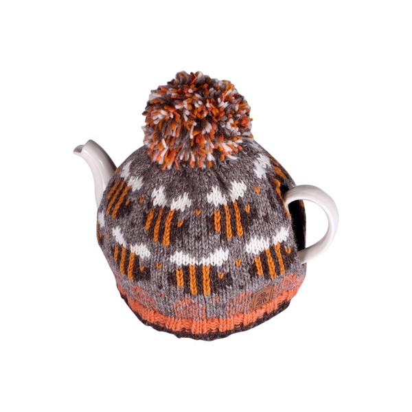 Pachamama Handknitted Medium 4-6 Cup 1.2L Wool Tea Cosy Teapot Cover - Bumble Bee Beehive Pattern Insulated Handmade Fair Trade Grey