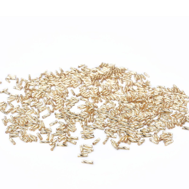 1400pcs 2x7mm Golden Glass Bugle Beads Tube Twisted Seed Beads
