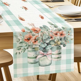 ANATTASOUL Table Runner, Vase and Flowers Table Runners, Spring Terylene Table Line for Dining Table Decor Home Wedding Party, 13 x 72 inch/ 33 x 183 cm