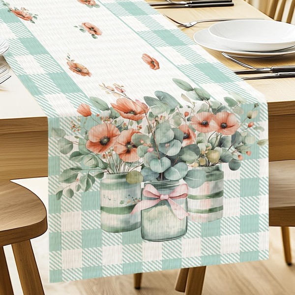 ANATTASOUL Table Runner, Vase and Flowers Table Runners, Spring Terylene