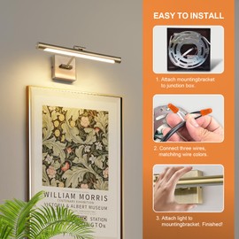 Joosenhouse LED Picture Lights for Paintings Bronze Finish 16.53" Long Swing Arm Display Wall Art Light 9W Gallery Hallway Lighting Over Pictures,Hardwired Connection 3000K,Non-Dimmable