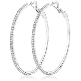 Large Hoop Earrings Rhinestone Earrings Large Silver Earrings Large Hoop Earrings with Zircon Fashion Thin Big Hoop Earrings Hypoallergenic Hoop Earrings for Women Girls Jewelry