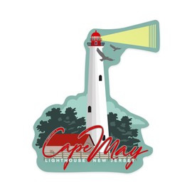Die Cut Sticker Cape May, New Jersey, Lighthouse, Vector Style, Contour Vinyl Sticker 1 to 3 inches (Waterproof Decal for Cars, Water Bottles, Laptops, Coolers), Small